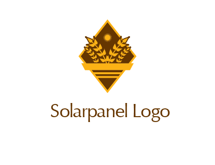 wheat stalks and sun in rhombus with ribbon agriculture logo