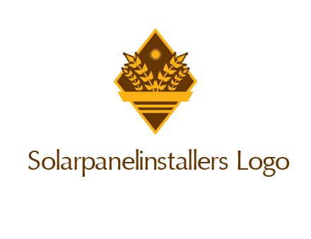 wheat stalks and sun in rhombus with ribbon agriculture logo