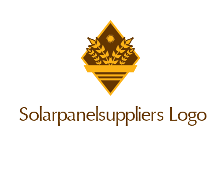 wheat stalks and sun in rhombus with ribbon agriculture logo