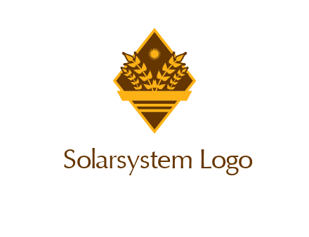 wheat stalks and sun in rhombus with ribbon agriculture logo
