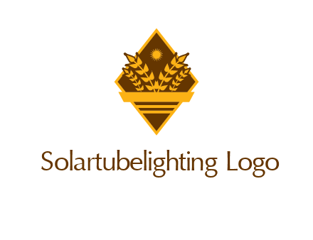 wheat stalks and sun in rhombus with ribbon agriculture logo