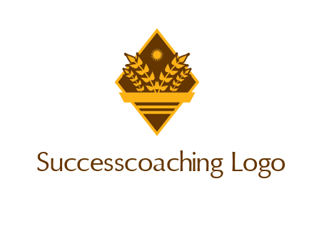 wheat stalks and sun in rhombus with ribbon agriculture logo