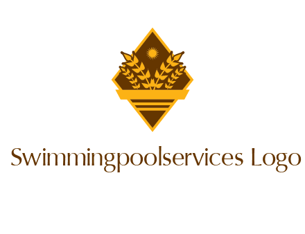 wheat stalks and sun in rhombus with ribbon agriculture logo