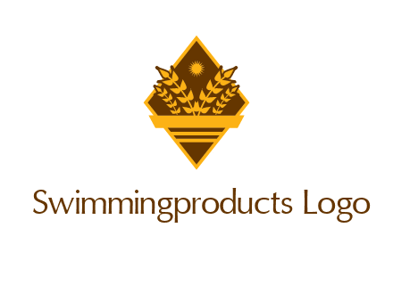 wheat stalks and sun in rhombus with ribbon agriculture logo