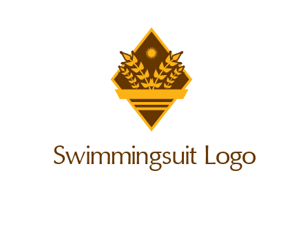 wheat stalks and sun in rhombus with ribbon agriculture logo