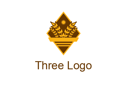 wheat stalks and sun in rhombus with ribbon agriculture logo
