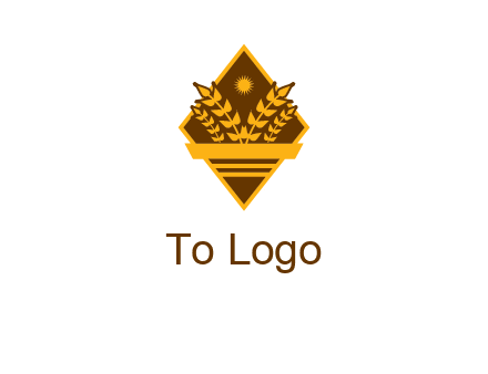 wheat stalks and sun in rhombus with ribbon agriculture logo