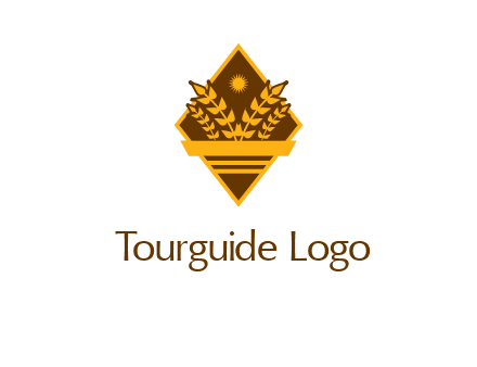 wheat stalks and sun in rhombus with ribbon agriculture logo