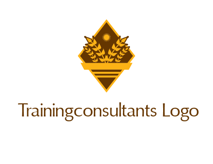 wheat stalks and sun in rhombus with ribbon agriculture logo