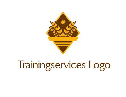 wheat stalks and sun in rhombus with ribbon agriculture logo