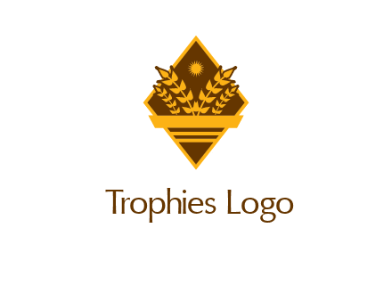wheat stalks and sun in rhombus with ribbon agriculture logo