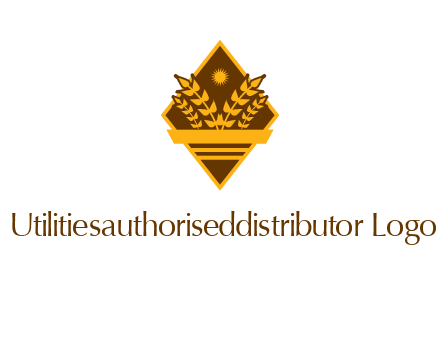 wheat stalks and sun in rhombus with ribbon agriculture logo