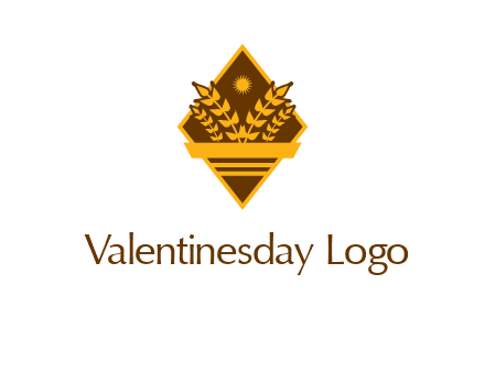 wheat stalks and sun in rhombus with ribbon agriculture logo