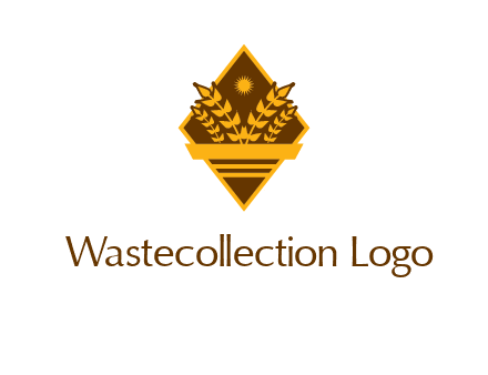 wheat stalks and sun in rhombus with ribbon agriculture logo