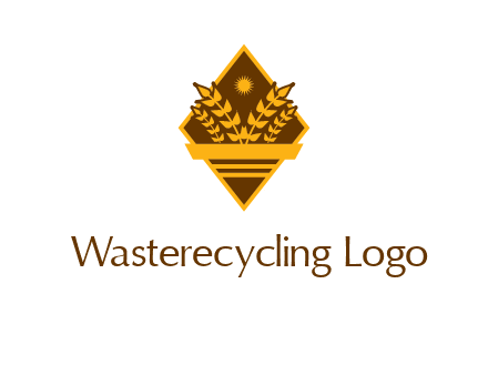 wheat stalks and sun in rhombus with ribbon agriculture logo