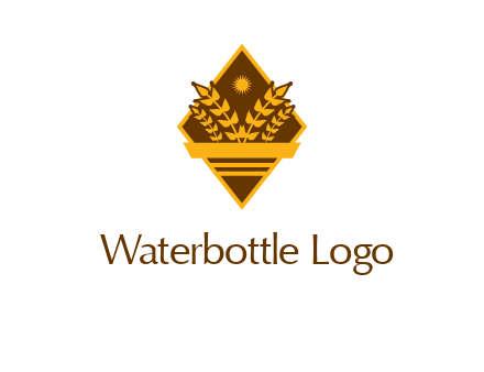 wheat stalks and sun in rhombus with ribbon agriculture logo