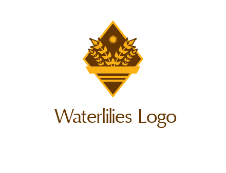 wheat stalks and sun in rhombus with ribbon agriculture logo
