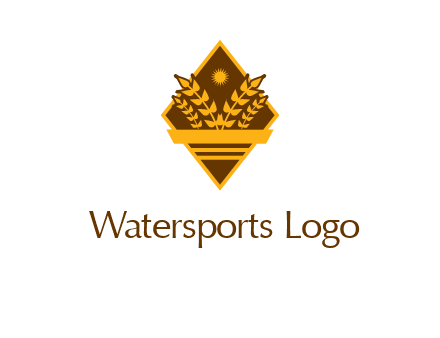 wheat stalks and sun in rhombus with ribbon agriculture logo