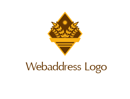 wheat stalks and sun in rhombus with ribbon agriculture logo