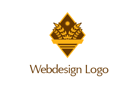 wheat stalks and sun in rhombus with ribbon agriculture logo