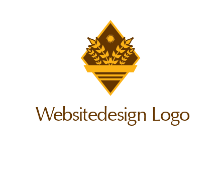 wheat stalks and sun in rhombus with ribbon agriculture logo