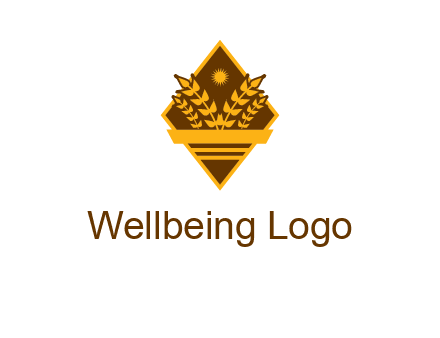 wheat stalks and sun in rhombus with ribbon agriculture logo
