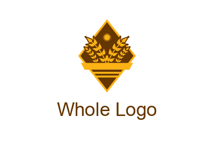 wheat stalks and sun in rhombus with ribbon agriculture logo