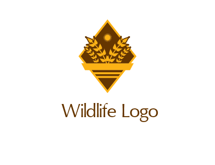 wheat stalks and sun in rhombus with ribbon agriculture logo