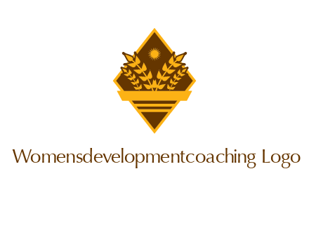wheat stalks and sun in rhombus with ribbon agriculture logo