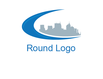 swoosh forming letter c with city skyline logo