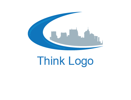 swoosh forming letter c with city skyline logo