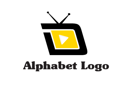 Play button is placed inside a TV forming letter d shape