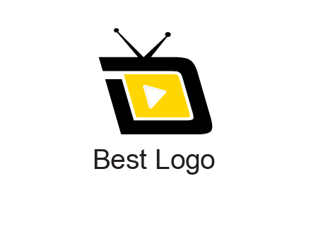 Play button is placed inside a TV forming letter d shape