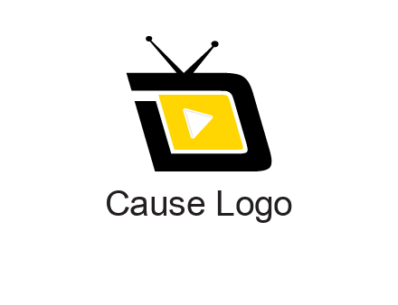 Play button is placed inside a TV forming letter d shape