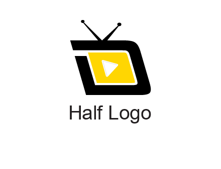 Play button is placed inside a TV forming letter d shape