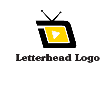 Play button is placed inside a TV forming letter d shape