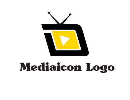 Play button is placed inside a TV forming letter d shape