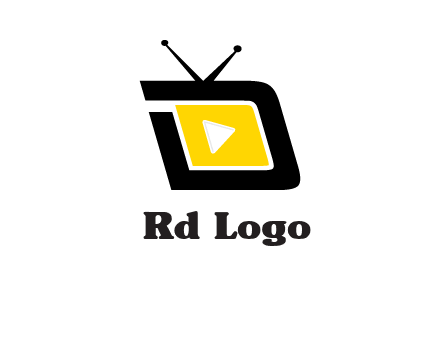 Play button is placed inside a TV forming letter d shape