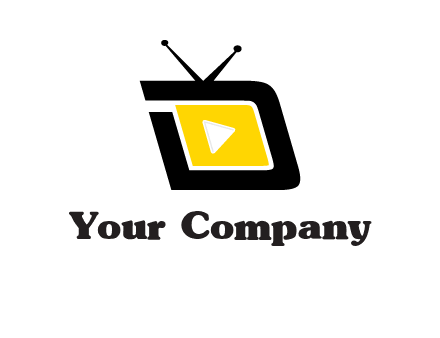 Play button is placed inside a TV forming letter d shape