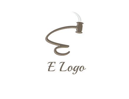 gavel forming the letter e logo