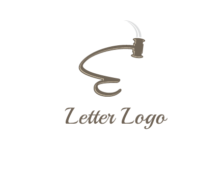 gavel forming the letter e logo