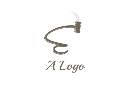 gavel forming the letter e logo