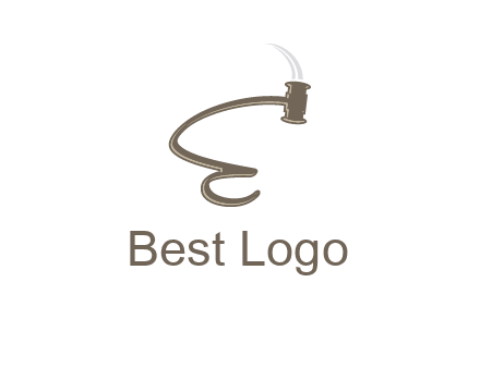 gavel forming the letter e logo