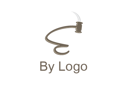 gavel forming the letter e logo