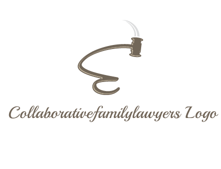 gavel forming the letter e logo