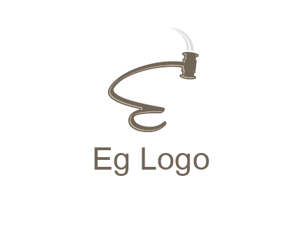 gavel forming the letter e logo
