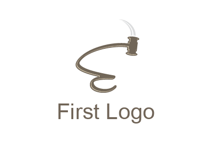 gavel forming the letter e logo
