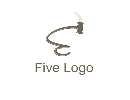 gavel forming the letter e logo