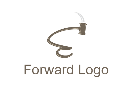 gavel forming the letter e logo