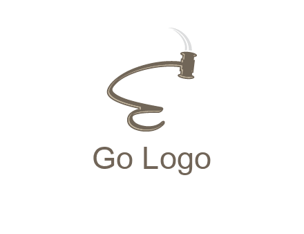 gavel forming the letter e logo